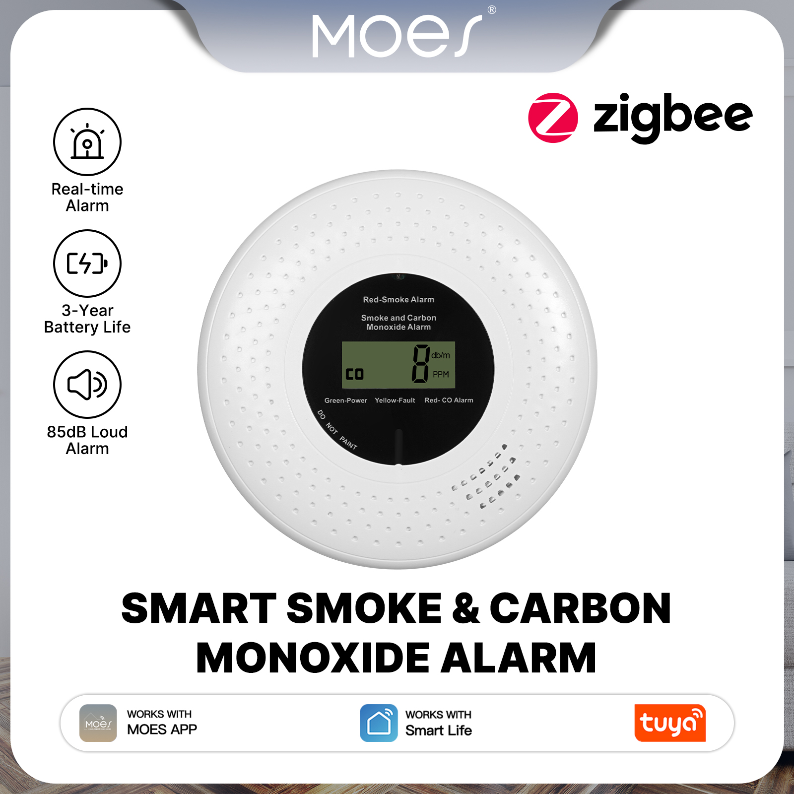 Co Detector Plug - MOES Tuya Zigbee Smart Smoke Carbon