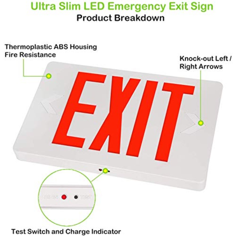 Ultra Slim LED Exit Sign, Red  - Emergency Exit Sign avaliação e preço