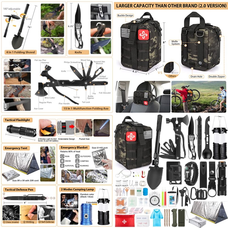 Survival Kit, 250Pcs Survival  - First Aid Bag Kit avaliação e preço