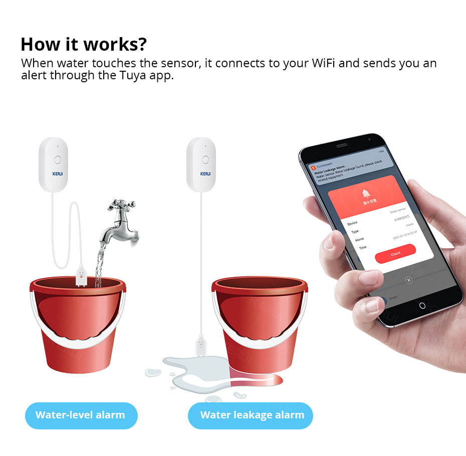KERUI Smart  WiFi Water Sensor - Water Alarm Sensor avaliação e preço